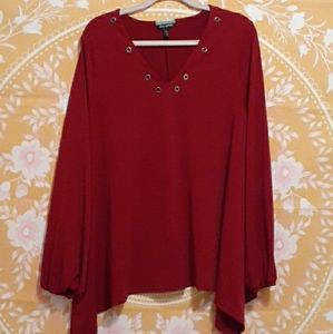 Allison Brittney Red Longsleeve Blouse Gold Accent